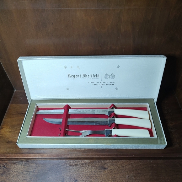 Regent Sheffield English Stainless Blades 3 Piece Carving Set England  Vtg. - Picture 1 of 4